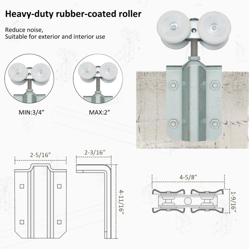 DIYHD Raw Material Box Track Hanger with Bracket, 2 Packs, Kit for Exterior Sliding Barn Door, Heavy Duty, MAX Load 300lbs, Fit 1-3/8" to 2" Thick Doors - Image 2